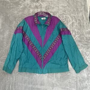 VTG LAVON Windbreaker Jacket Womens Large Retro 90s Hipster Colorful Nylon READ